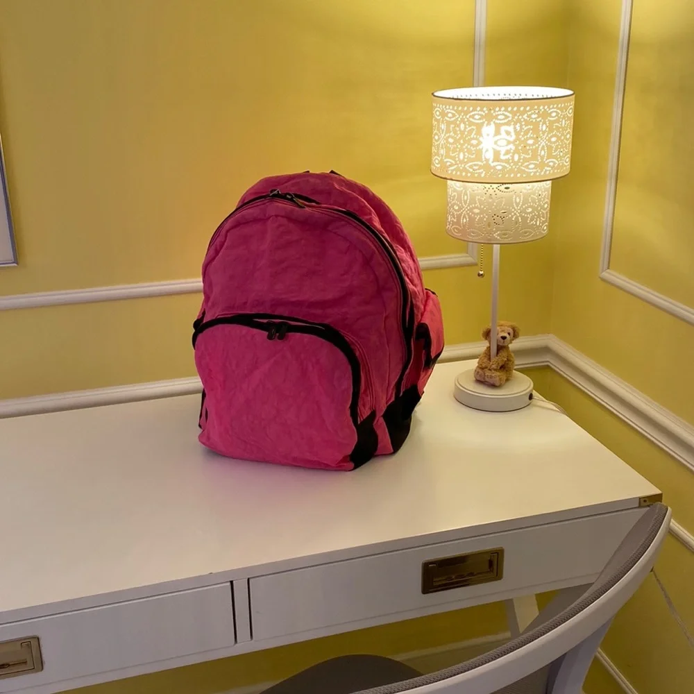 Pink Backpack w/ Black Accent Dual Zippers Holds All Washable Barbiecore Y2K